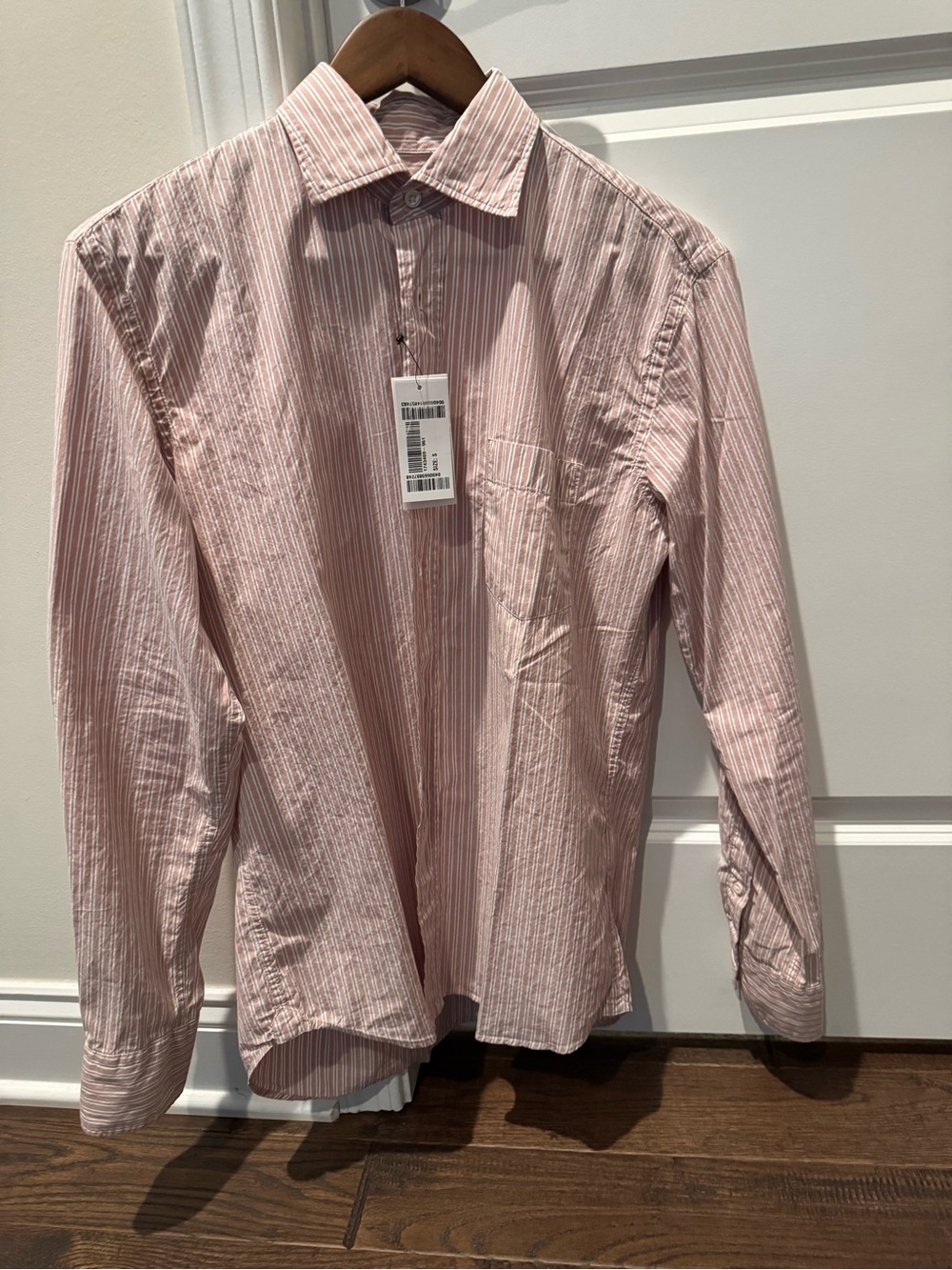 Hartford Pink and White Striped Casual Button-Down Shirt